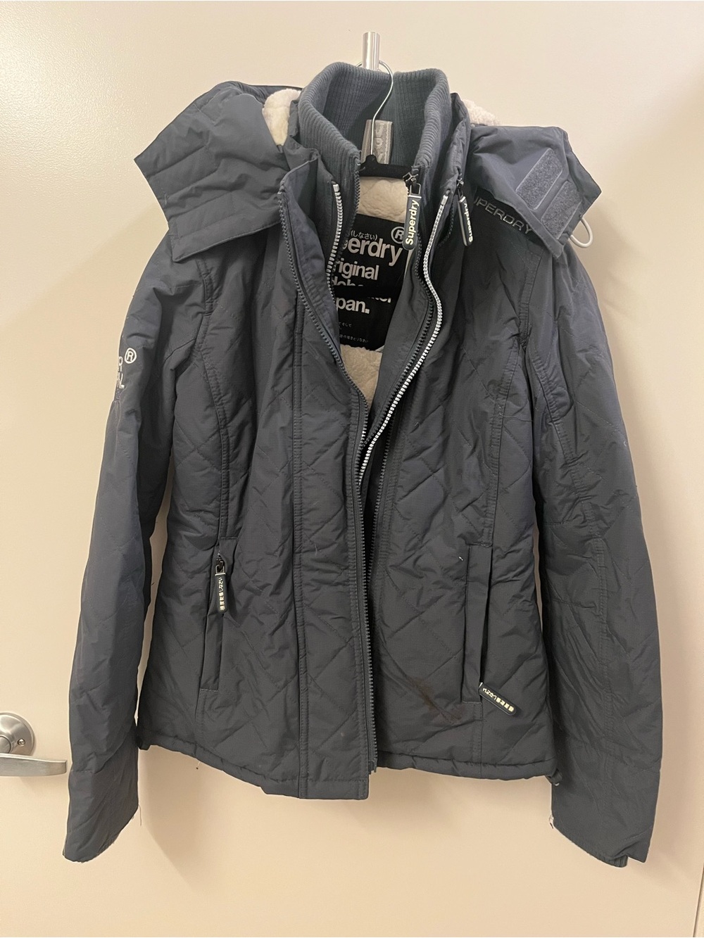 Superdry Women Fleece Lined Windcheater Hooded Jacket Dark Grey XS
